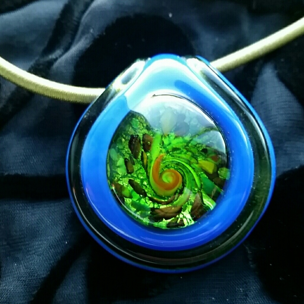 Art glass necklace blue and green